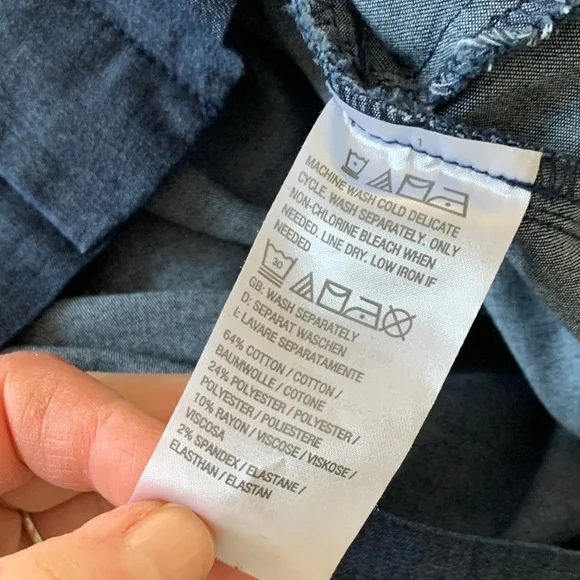 Kim Gravel chambray dark wash denim shift dress with pockets women’s size medium - Picture 10 of 10